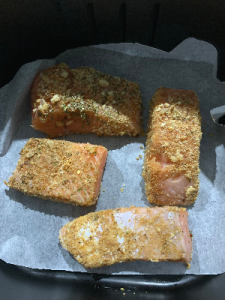 Crumbed salmon in air fryer